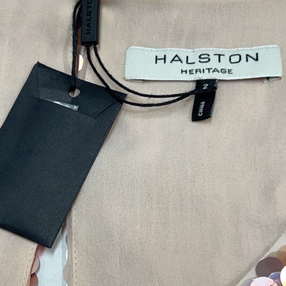 Halston Heritage Pink Chiffon Sequin Dress Knee Length Sheer Lined Size 2 - Picture 7 of 11